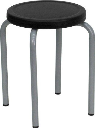 Flash Furniture YK01B-GG Stackable Stool with Black Seat and Silver Powder