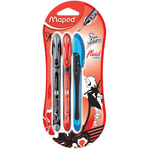 Soft Grip Smooth Ink Roller Pen .7mm 3/Pkg-Black, Blue, &amp; Red