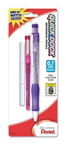 Pentel Quick Dock Colors, 0.7mm, Medium Line, 1 Pencil, 1 Refill Cartridge and 3