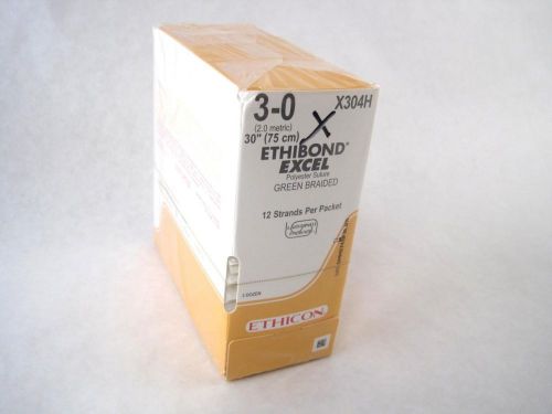 Ethicon X304H Ethibond Excel 3-0 30&#034; Green Braided Polyester Suture 36 Count