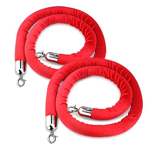 Set Of 2 Red Velvet Stanchion Rope w/ Chrome Plated Hooks 79.5-Inch, New