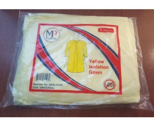MEDPRIDE YELLOW ISOLATION GOWN. PACK OF 5 GOWNS. LATEX-FREE