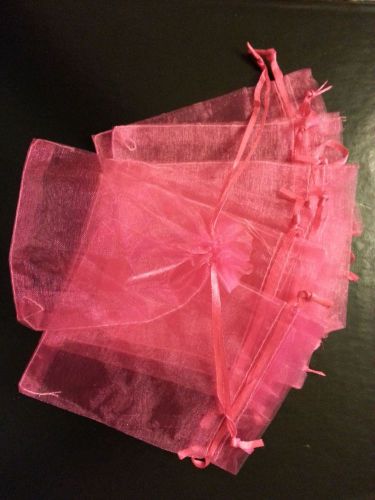 10 pcs. 5&#034; x 4&#034; HOT PINK drawstring organza bags