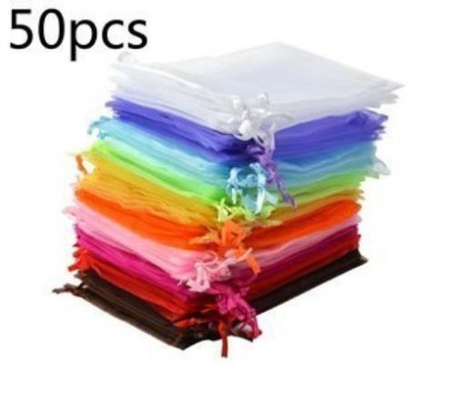 Bluecell Pack of 50 Organza Drawstring Gift Bag Pouch Wrap for 4.5x3.5&#034; 10colors