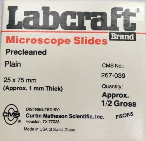 New Labcraft Microscope Slides 25x75mm CMS Model 267-088 Precleaned Plain