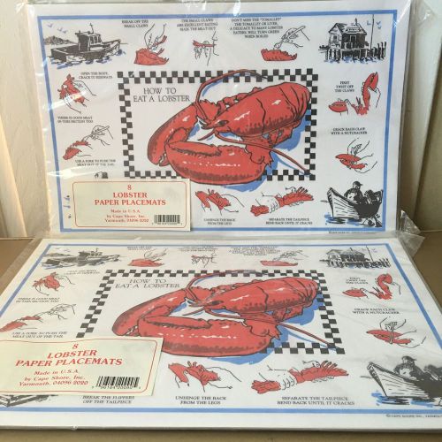 Lot Of 2 PAPER PLACEMATS PACKs Of 8 HOW TO EAT A LOBSTER Cape Shore Made In USA