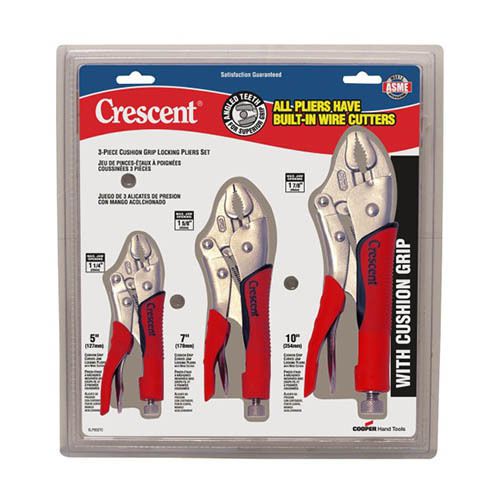 Crescent CLP3SETC 3 PC-5&#034;,7&#034;,10&#034; Cushion Gripped Curved Jaw, Locking Pliers