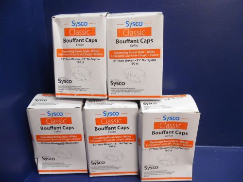 500 Sysco Classic Bouffant Caps Operating Room Style White 21&#034; Non-Woven