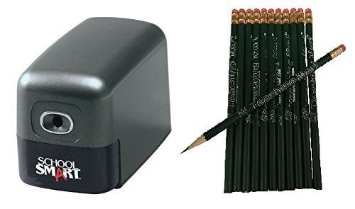 School Smart Electric Pencil Sharpener with 12-Pack TeachingMart Pencils, Black