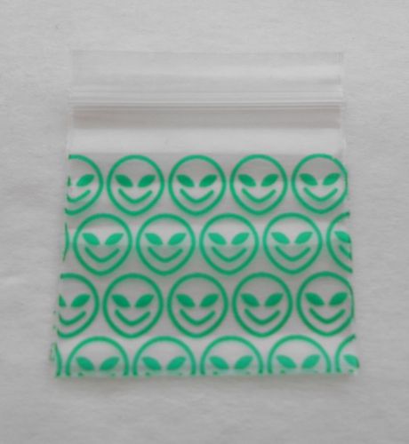 100 Green Alien 1.5x1.5 Extraterrestrial Baggie 1515 Tiny Poly Ziplock Dime Bags