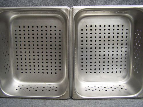 2 - half size perforated steam table stainless steel pans 12-3/4&#034; x 10-3/8&#034; x 4&#034; for sale