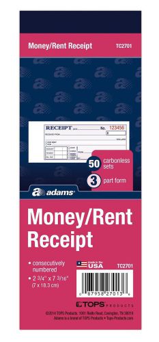 Adams Money/Rent Receipt Book Carbonless 3-Part 2-3/4 x 7-3/16 Inches 50 Sets...