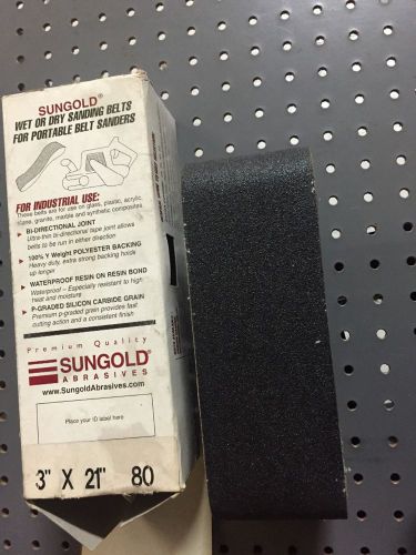 Box of 10 pcs. Sungold 3&#034; x 21&#034; x 80 grit Silicon Carbide sanding belt