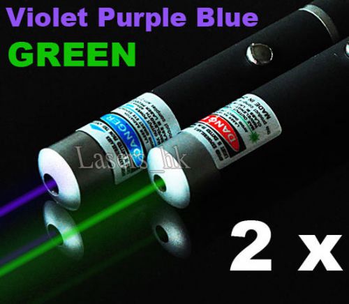 2pcs 5mW Purple Blue + Green Laser Light Pointer Pen Beam lazer laserpointer New