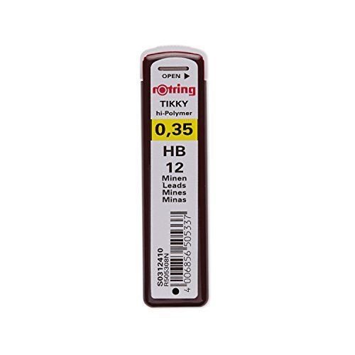 rOtring Replacement Leads for Tikky Mechanical Pencils, 0.35 mm, Hard Black