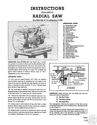 Walker-Turner RA1104-6-7-8 Radial Arm Saw Manual