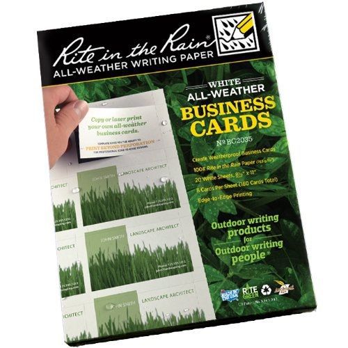Rite in the rain bc2035 all-weather weatherproof business cards, 20 white sheets for sale