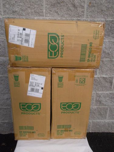 Eco-products insulated compostable hot cups, 12oz,(lot) 3 cartons of 600 ea for sale