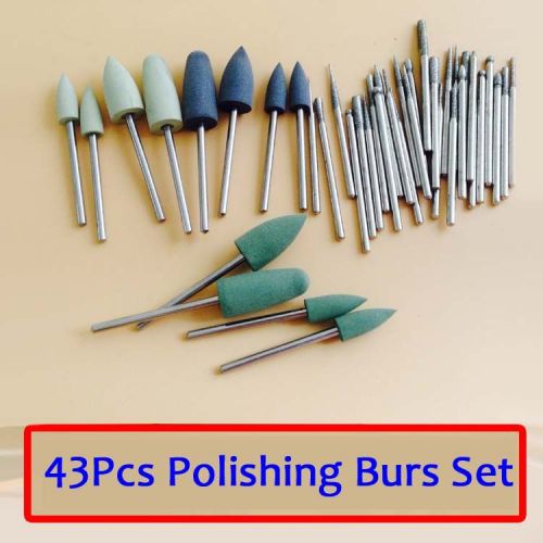 44ps Dental Diamond Tungsten silicon rubber Burs Drill Polisher Case 2.35mm Dus