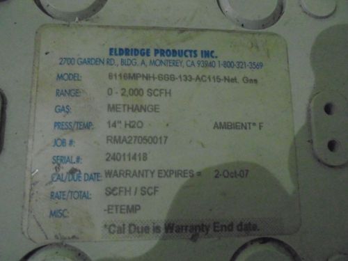 ELDRIDGE PRODUCTS B116MPNH-SSS-133-AC115-NAT GAS *USED*