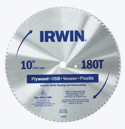 Irwin tools classic series steel table / miter circular saw blade, 10-inch 180t for sale