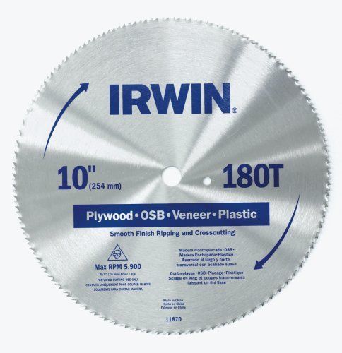 IRWIN Tools Classic Series Steel Table / Miter Circular Saw Blade, 10-Inch 180T