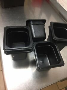 CAMBRO RESTAURANT SALAD BAR BIN-Plastic-Black-1/6-6&#034; deep (C16)