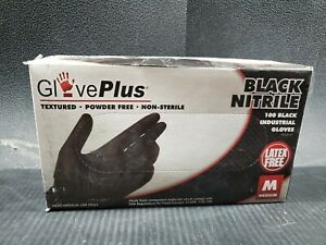 GlovePlus Nitrile Disposable Industrial Gloves, Black, M - Box of 100