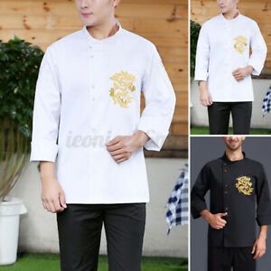Mens Chef Jackets Long Sleeves Kitchen Waiters Shirt Hotel Restaurant Workwear