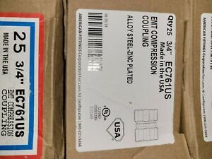 (LOT OF 25) 3/4&#034; EMT COMPRESSION CONDUIT COUPLING USA