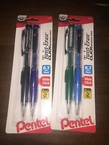 Pentel Twist-Erase Click Mechanical Pencils, 0.7MM, 2/Pack Blue/green &amp; 1 Black