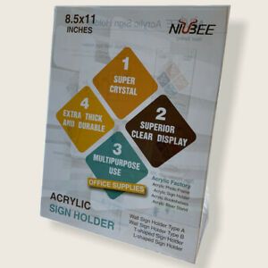 NIUBEE 6Pack 8.5X11 Acrylic Sign Holder W Vertical Slant Back Clear Plexiglass L