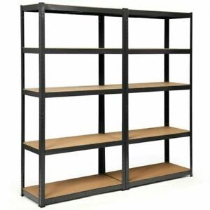 Durable 2pc Storage Shelves Garage Shelving Units Tool Utility Shelves-Black