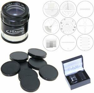iGaging Stand Measuring Magnifier Comparator 7 LED Lighted Loupe 10X w/ 9 Reticl