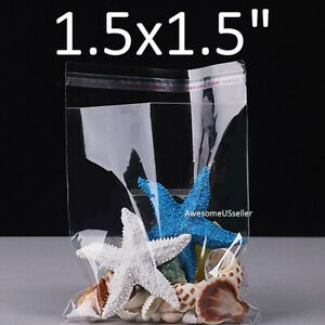 1.5x1.5&#034; 200Bags Clear Resealable Beads Jewelry Baggies Cello Gift Tape Plastic