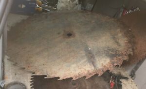 Large Antique Vtg Sawmill Buzz Saw Blade Teeth 52&#034; Dia. Solid Sawblade 40 Teeth