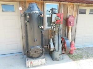 Antique C.H Dutton Co Kalamazoo Mi Upright Steam Engine &amp; Boiler Line Shaft Shop