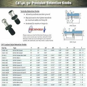 Techniks CAT40 Retention Knob Coolant 21007-15C Pull Stud 15 Degrees 10 Pcs