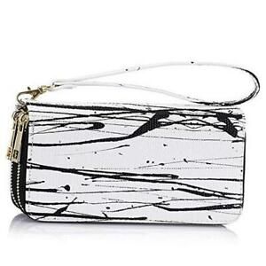 Double Zipper Long Clutch Wallet Cellphone Wallet for Women with White Graffiti