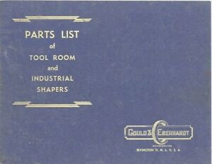 Gould &amp; Eberhardt G&amp;E Parts List Tool Room &amp; Industrial Shapers Manual 1943