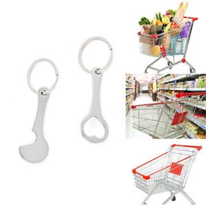 2Pcs Metal Portable Shopping Trolley Carts Token Keyrings Key Chains Coin H SYU