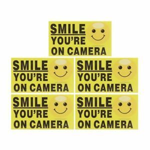 5Pcs Smile You&#039;re On Camera Self-adhensive Video Alarm Safety Camera Stickers Si