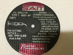 United Abrasives SAIT Highspeed Cut-Off Wheel 4 X .035 X 1/4 A36T Metal 100 pck