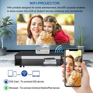 WiFi Bluetooth Projector, Native 720P Projector with 200&#034; Projection Size
