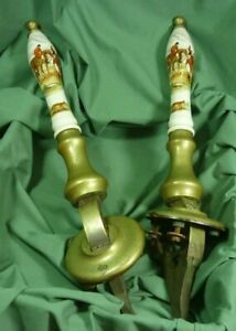 Tetley Ceramic Fox Hunt Brass Beer Pump Handle &amp; Fittings Matching Pair 19C046