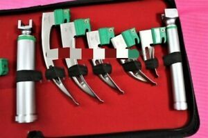 SET OF 10 FIBER OPTIC MAC &amp; MILLER LARYNGOSCOPE BLADE+2 HANDLE INTUBATON kit