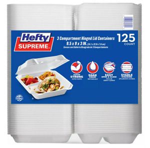 Member&#039;s Mark 3-Compartment Foam Hinged Lid Container by Hefty 125 ct.