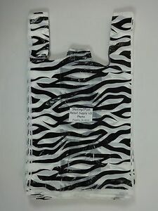 Zebra Print Design Plastic T-Shirt Retail Shopping Bags Handles 11.5&#034; x 6&#034; x 21&#034;