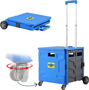 Foldable Utility Cart, 4 Wheeled Rolling Crate With Brake System Heavy Duty Shop