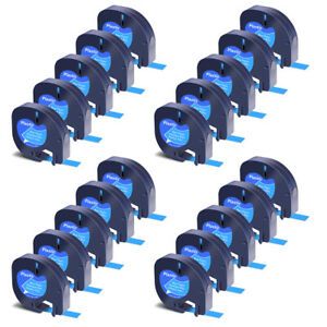 20PK Black on Blue Plastic Label Tape Refills 1/2in for DYMO LetraTag QX50 91335